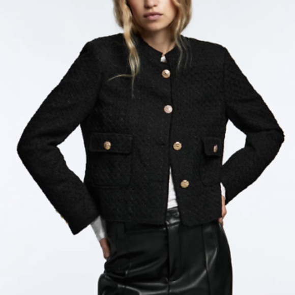 NWT Zara Cropped Textured Blazer - Picture 6 of 13